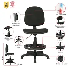 MUEBLESYA - Silla Lisa Cajero Media Base y Aro Nylon Negra