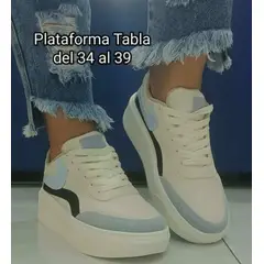 GENERICO - TENIS PARA MUJER BEIGE CON AZUL