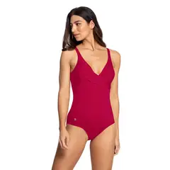 LEONISA - Vestido de baño entero eco con drapeado en el centro del escote