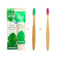 HEALTHY AMERICA - Pasta Dental Herbal Hgw Natural + 2 Cepillos Dental Bambu Ecologico