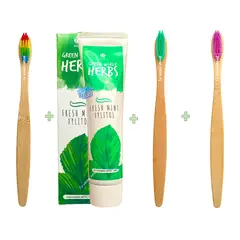 HEALTHY AMERICA - Pasta Dental Herbal Hgw Natural + 3 Cepillos Dental Bambu Ecologico