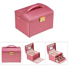 KOBALT - Joyero Organizador rosa satinado con espejo y divisiones