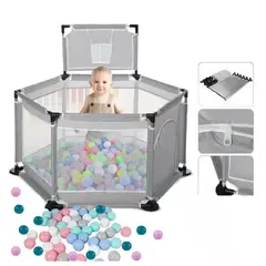 ONE PIXEL - Corral Infantil Espacioso con Malla Transpirable Gris
