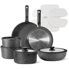 GENERICO - Set Juego de Ollas 17 Piezas Granito Marmol Antiadherente Donnor Negro