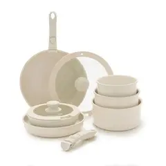 SCHAFFHAUSEN - Set Juego Ollas 11 Piezas Granito Marmol Antiadherente Amazon BEIGE
