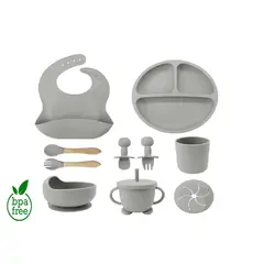 MUNDO BEBE - Set Vajilla Para Bebé 8 Piezas Silicona Libre BPA Elegante