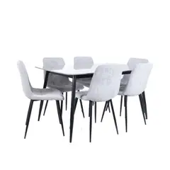 MUEBLES FIOTTI - Juego de Comedor 6 puestos mesa piedra sinterizada Gris calro Acilius