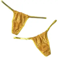 GENERICO - Tanga hilo en encaje femenina panty amarilla brillo 2 unid