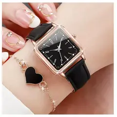 GENERICO - Hermoso Conjunto Reloj de Cuarzo + Pulsera de Corazón - Negro
