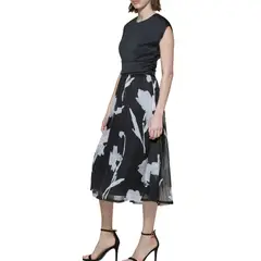 DKNY - Vestido Midi Casual Negro para Mujer