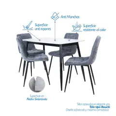 MUEBLES FIOTTI - Juego de comedor 4 puestos piedra sinterizada Gris oscuro