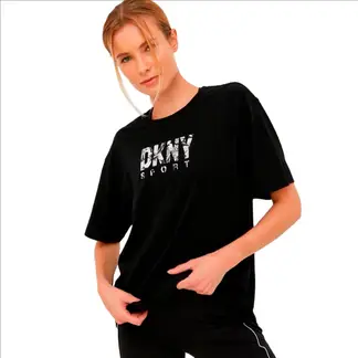 DKNY - Camiseta Casual en Algodón Negro Para Mujer