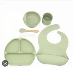 GENERICO - Vajillas para bebe con cuchara y vaso en silicona verde