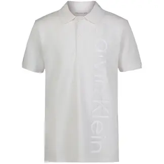 CALVIN KLEIN - Polo blanco con logotipo en vertical para niño