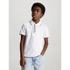 CALVIN KLEIN - Polo blanco con logo en el cuello para niño