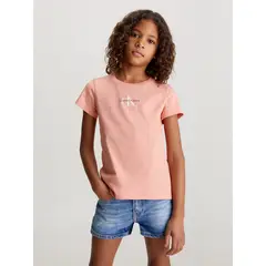 CALVIN KLEIN - Camiseta rosada slim con monograma para niña