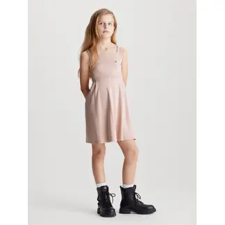 CALVIN KLEIN - Vestido rosado cruzado de punto milano para niña