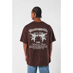 KOAJ - Camiseta Oversize para hombre con estampado en frente y e HOMBRE
