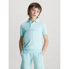 CALVIN KLEIN - Polo Azul Niño Con Logo Repetido