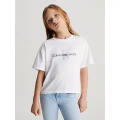 CALVIN KLEIN - Camiseta blanca con monograma boxy para niña