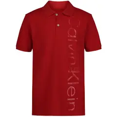 CALVIN KLEIN - Polo rojo con logotipo en vertical para niño