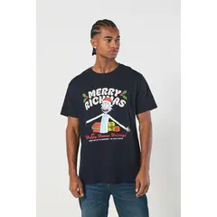 KOAJ - Camiseta navideña de Rick and Morty azul manga corta Hombre