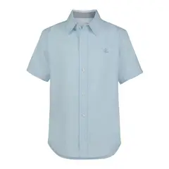 CALVIN KLEIN - Camisa Celeste Niño Solid Herringbone Con Logo Bordado