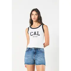 KOAJ - Camiseta crop top crema manga sisa con arte college Mujer