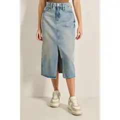 KOAJ - Falda larga azul clara en jean para mujer cuenta con tiro MUJER