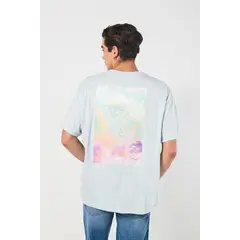 KOAJ - Camiseta azul manga corta oversize con paisaje artísti Hombre