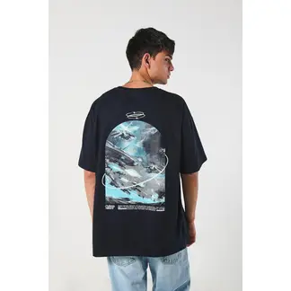 KOAJ - Camiseta azul oversize con diseños futuristas y manga Hombre