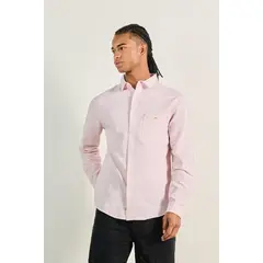 KOAJ - Camisa manga larga unicolor con bolsillo cuadrado en fren HOMBRE