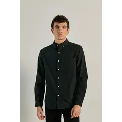KOAJ - Camisa unicolor con cuello button down y manga larga Hombre