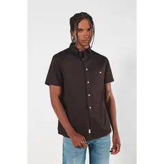 KOAJ - Camisa en algodón unicolor con cuello sport y manga cor Hombre