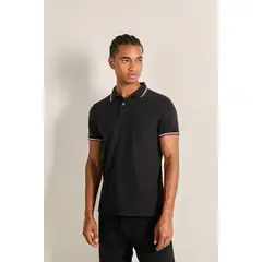 KOAJ - Camiseta ajustada polo unicolor con manga corta y boton Hombre