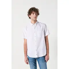 KOAJ - Camisa unicolor en algodón con manga corta y bolsillo Hombre