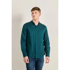 KOAJ - Camisa unicolor con cuello nerú, botones y manga larga Hombre