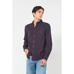 KOAJ - Camisa manga larga unicolor a cuadros con bolsillo Hombre