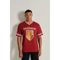 KOAJ - Camiseta roja oscura con diseño de Harry Potter y cuello HOMBRE