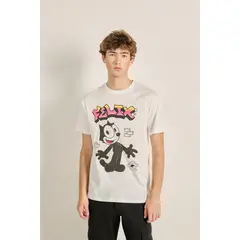 KOAJ - Camiseta cuello redondo crema con diseños de Félix el G Hombre
