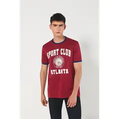 KOAJ - Camiseta college roja oscura manga corta con contrastes Hombre