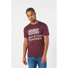 KOAJ - Camiseta roja oscura cuello redondo con estampado colle Hombre