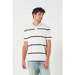 KOAJ - Camiseta a rayas polo crema clara con manga corta Hombre
