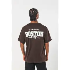 KOAJ - Camiseta oversize manga corta con estampación tipo colleg HOMBRE