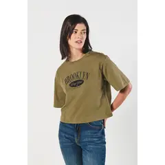 KOAJ - Camiseta crop top oversize verde con estampado college Mujer