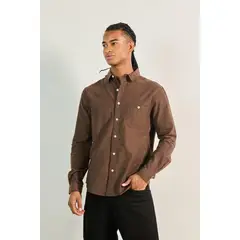 KOAJ - Camisa manga larga unicolor con bolsillo cuadrado en fr Hombre