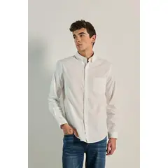 KOAJ - Camisa unicolor con cuello button down y manga larga Hombre