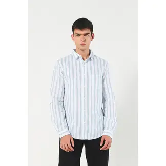 KOAJ - Camisa crema clara a rayas en algodón con manga larga HOMBRE