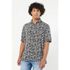 KOAJ - Camisa estampada unicolor con manga corta y cuello spo Hombre