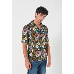 KOAJ - Camisa unicolor estampada con manga corta y cuello sport HOMBRE
